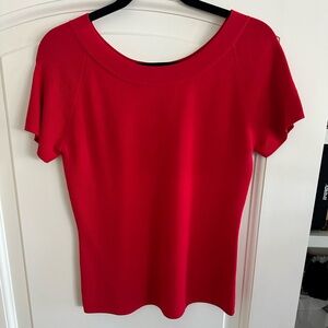 Bright Red Stretch Knit Short Sleeve Top – Classic Fitted Tee